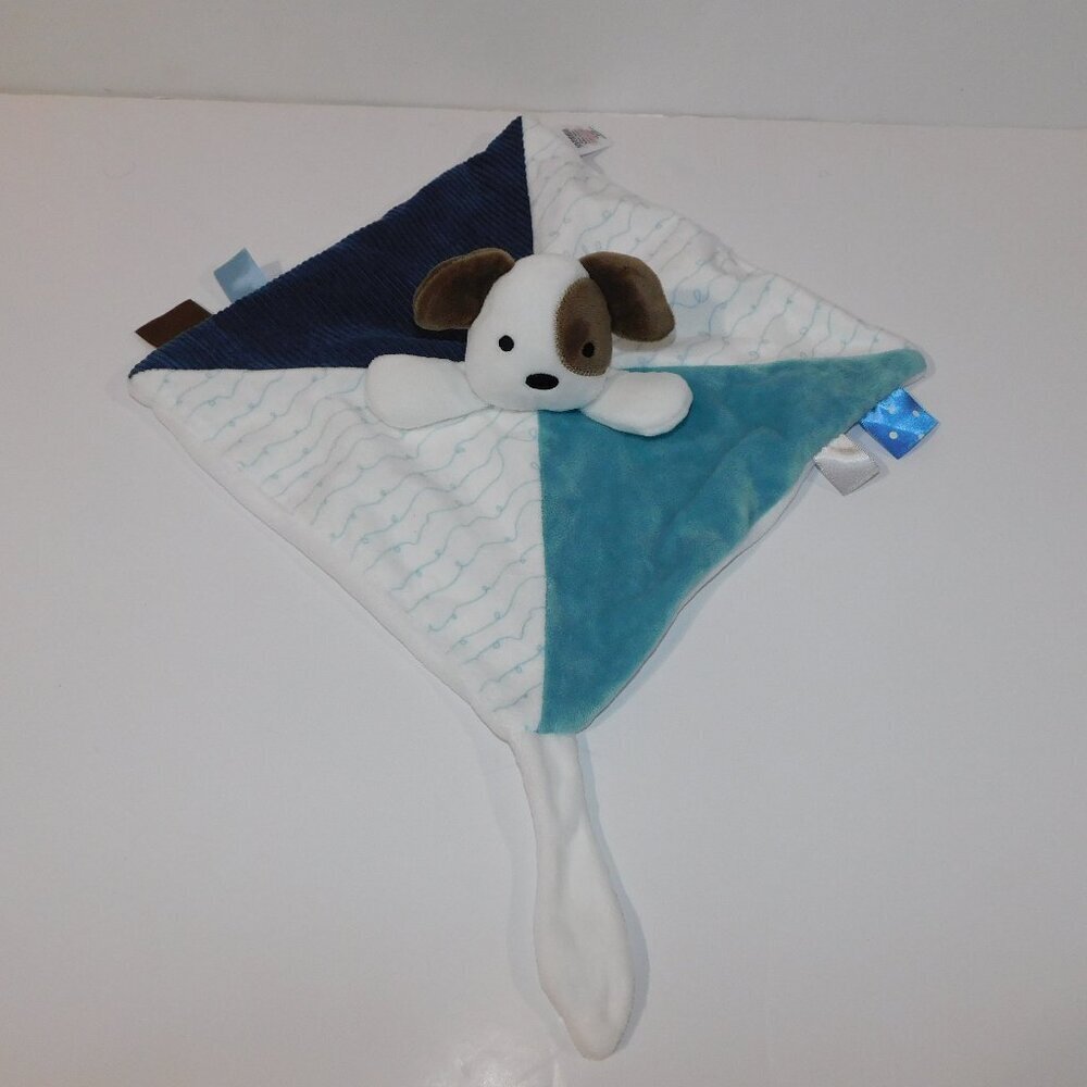 Dunnes Stores Brown White Blue Puppy Security Blanket Dog Plush Baby Lovey Nunu